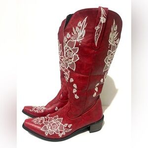 Red Embroidered Western Boots